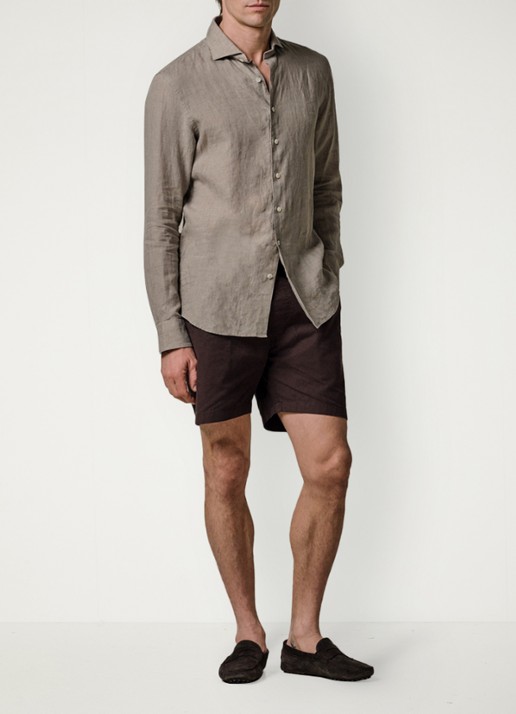 Profuomo Slim fit overhemd van linnen - voorkant 3 taupe