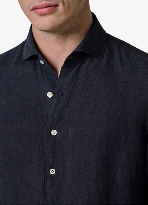 Profuomo Slim fit overhemd van linnen - detail 5 blauw