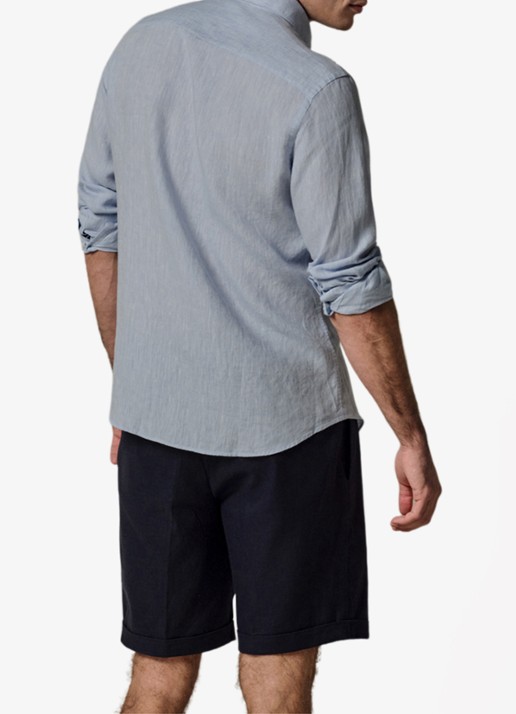 Profuomo Slim fit overhemd van linnen - achterkant 3 lichtblauw