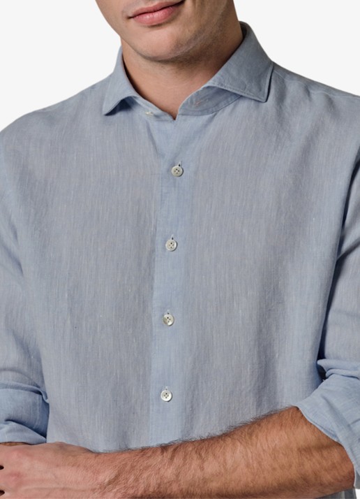 Profuomo Slim fit overhemd van linnen - detail 5 lichtblauw