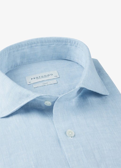 Profuomo Slim fit overhemd van linnen - detail 6 lichtblauw