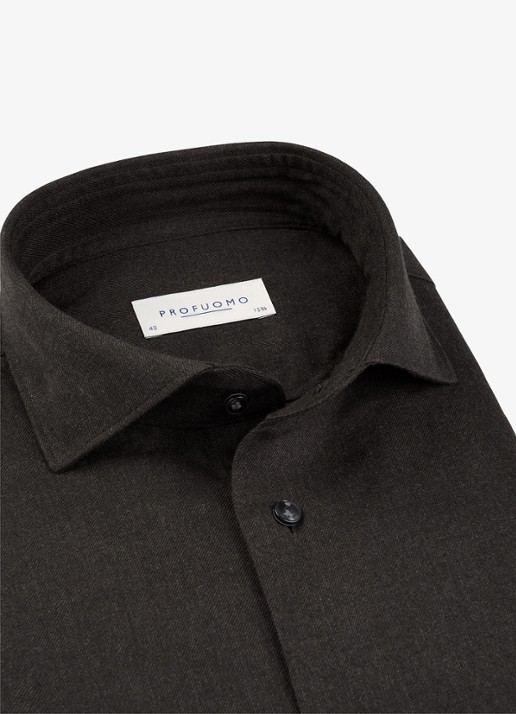 Profuomo Slim fit overhemd - detail 4 donkerbruin