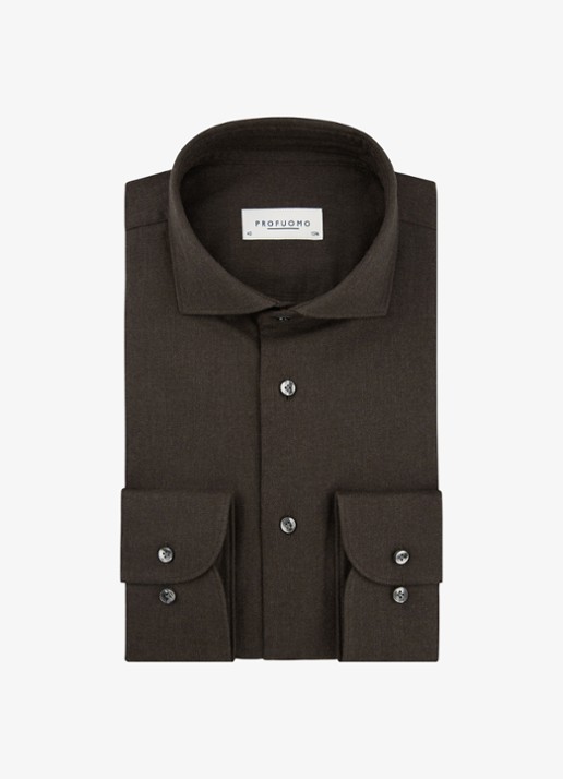 Profuomo Slim fit overhemd - voorkant donkerbruin
