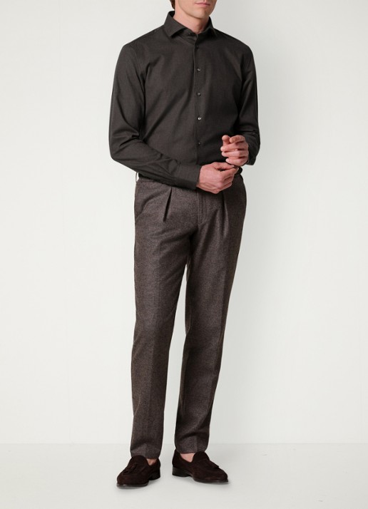 Profuomo Slim fit overhemd - voorkant 2 donkerbruin