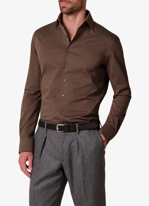 Profuomo Slim fit overhemd - detail chocoladebruin