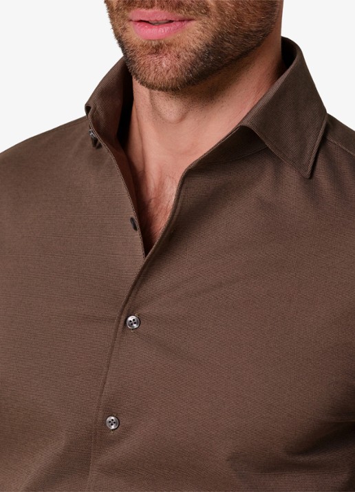 Profuomo Slim fit overhemd - detail 3 chocoladebruin