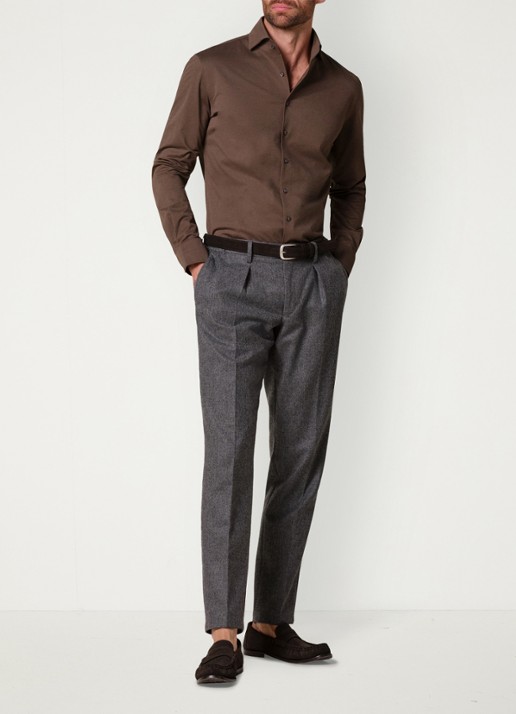 Profuomo Slim fit overhemd - voorkant 6 chocoladebruin