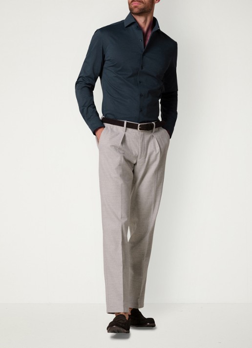 Profuomo Slim fit overhemd - voorkant 2 donkerblauw