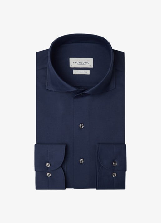 Profuomo Slim fit overhemd - voorkant 5 donkerblauw