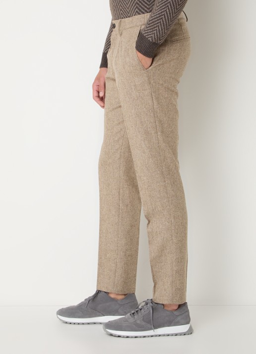 Profuomo Slim fit pantalon in wolblend met steekzakken - detail 7 zand