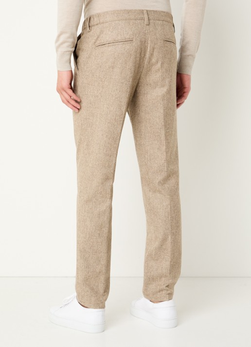 Profuomo Slim fit pantalon in wolblend met steekzakken - achterkant 5 zand