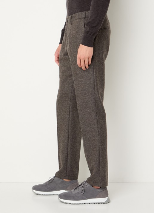 Profuomo Slim fit pantalon in wolblend met steekzakken - detail 9 middengrijs