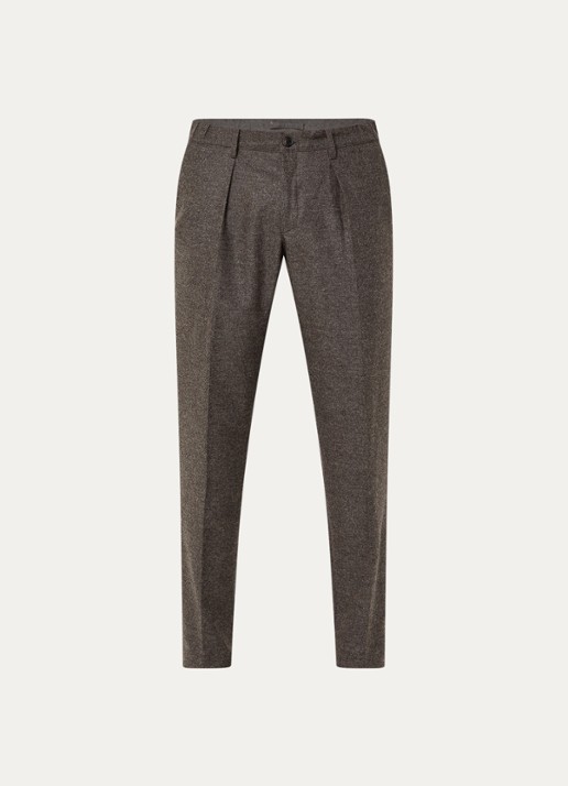 Profuomo Slim fit pantalon in wolblend met steekzakken - voorkant 5 middengrijs