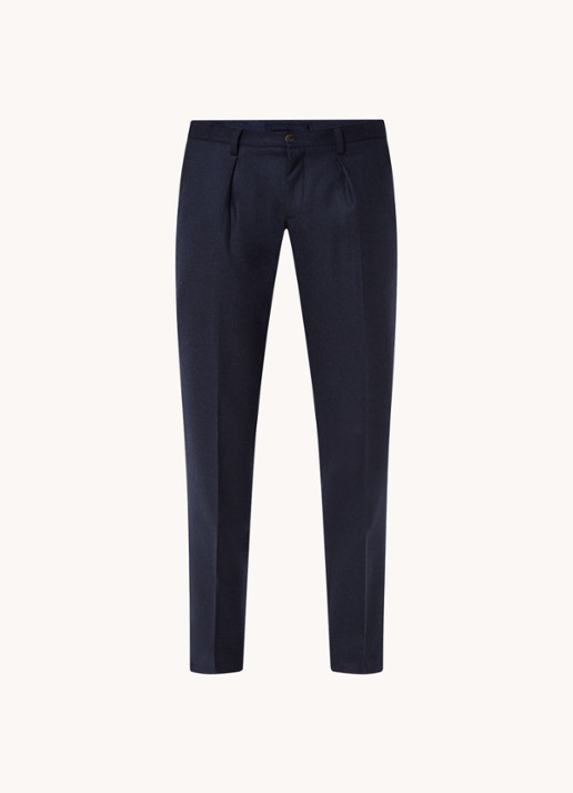 Profuomo Slim fit pantalon in wolblend met steekzakken - voorkant 3 donkerblauw