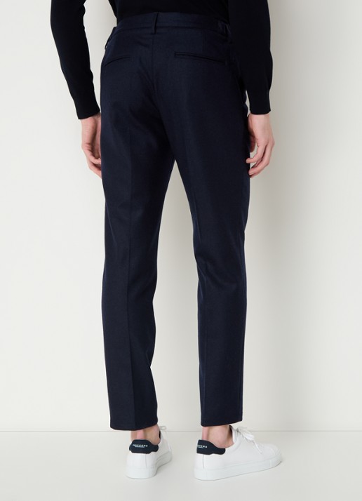 Profuomo Slim fit pantalon in wolblend met steekzakken - achterkant 2 donkerblauw