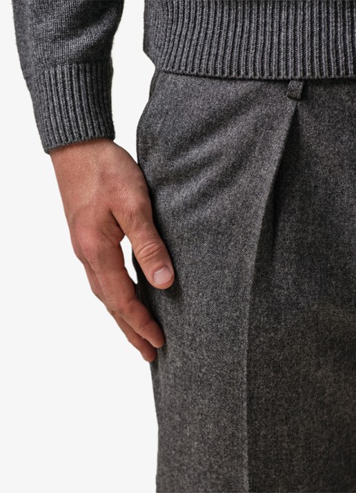 Profuomo Slim fit pantalon in wolblend met steekzakken - detail 4 lichtgrijs