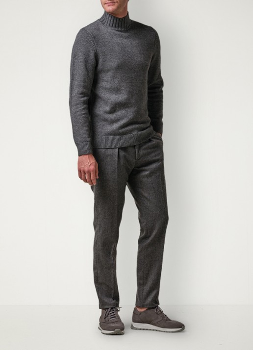 Profuomo Slim fit pantalon in wolblend met steekzakken - voorkant 2 lichtgrijs