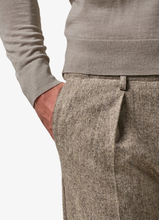 Profuomo Slim fit pantalon in wolblend met steekzakken - detail 4 donkerbeige