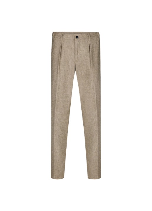 Profuomo Slim fit pantalon in wolblend met steekzakken - voorkant donkerbeige