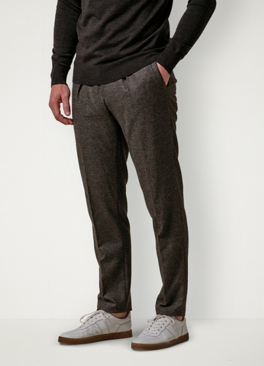 Profuomo Slim fit pantalon in wolblend met steekzakken - detail 3 bruin