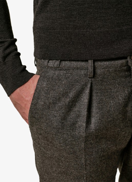 Profuomo Slim fit pantalon in wolblend met steekzakken - detail 4 bruin
