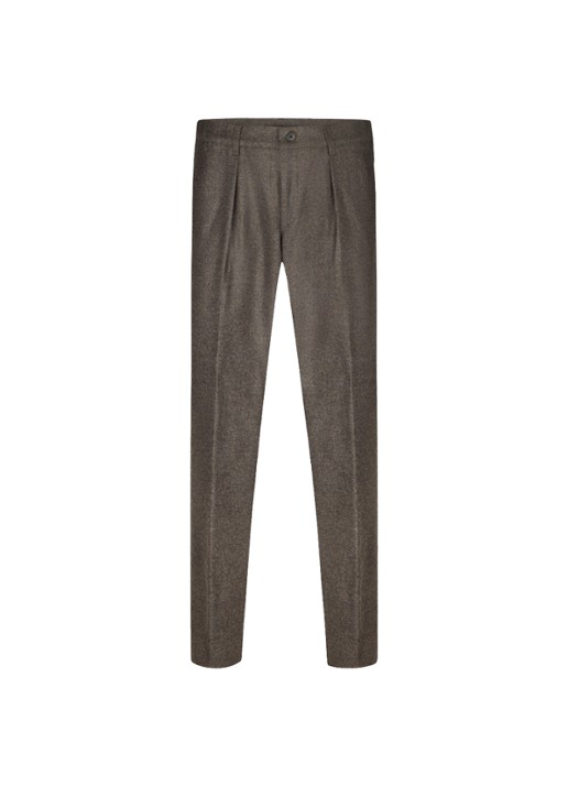 Profuomo Slim fit pantalon in wolblend met steekzakken - voorkant bruin