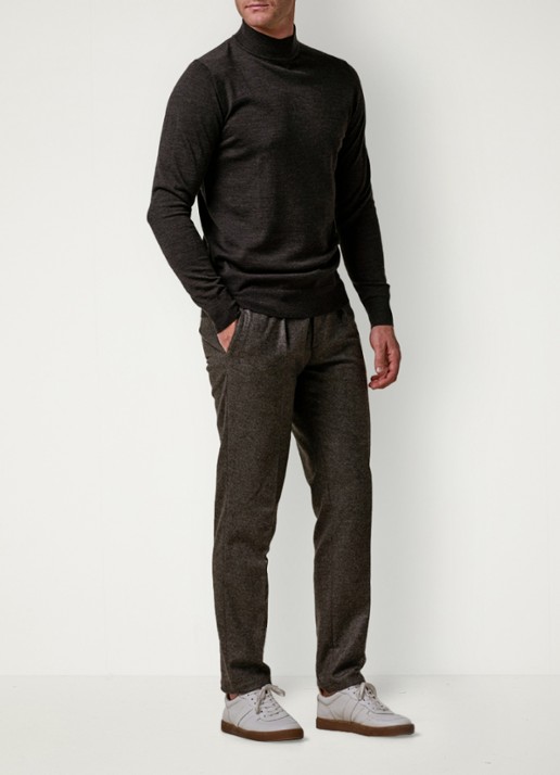 Profuomo Slim fit pantalon in wolblend met steekzakken - voorkant 2 bruin