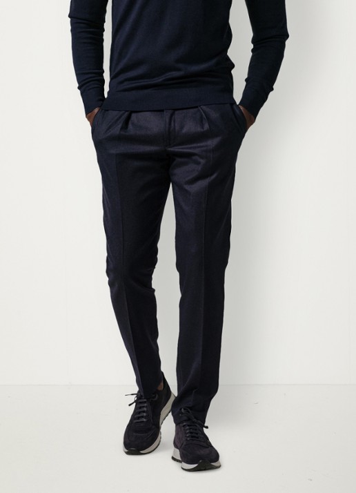 Profuomo Slim fit pantalon in wolblend met steekzakken