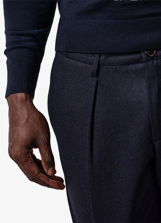 Profuomo Slim fit pantalon in wolblend met steekzakken - detail 2 donkerblauw