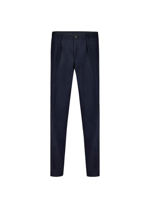 Profuomo Slim fit pantalon in wolblend met steekzakken - voorkant 4 donkerblauw