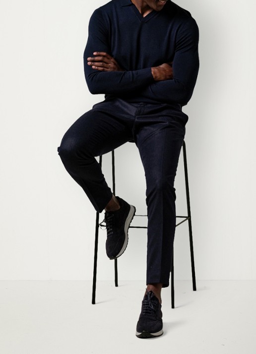 Profuomo Slim fit pantalon in wolblend met steekzakken - voorkant 5 donkerblauw