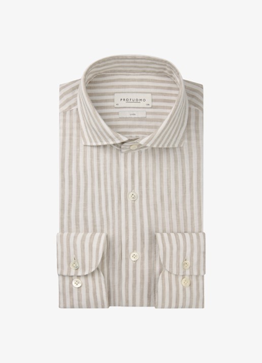 Profuomo Slim fit shirt in linnen - voorkant beige
