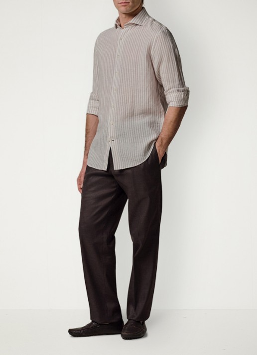 Profuomo Slim fit shirt in linnen - voorkant 2 beige