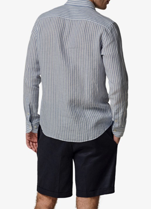 Profuomo Slim fit shirt in linnen - achterkant 4 blauw