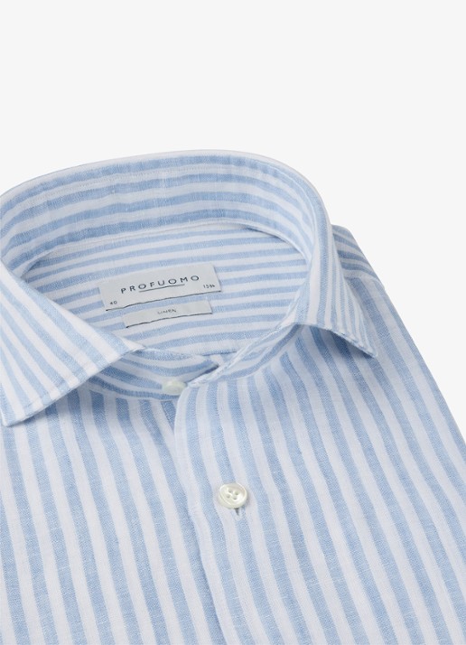 Profuomo Slim fit shirt in linnen - detail 3 blauw