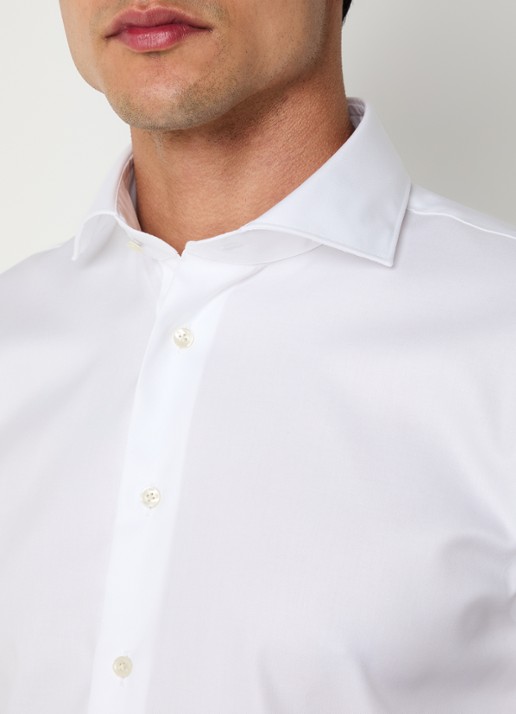 Profuomo Slim fit strijkvrij overhemd met dubbele manchet - detail 5 wit