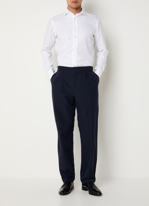 Profuomo Slim fit strijkvrij overhemd met dubbele manchet - voorkant 2 wit