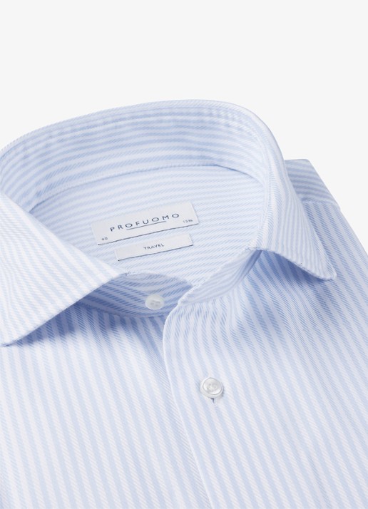 Profuomo Slim fit strijkvrij shirt met cutaway kraag - detail blauw