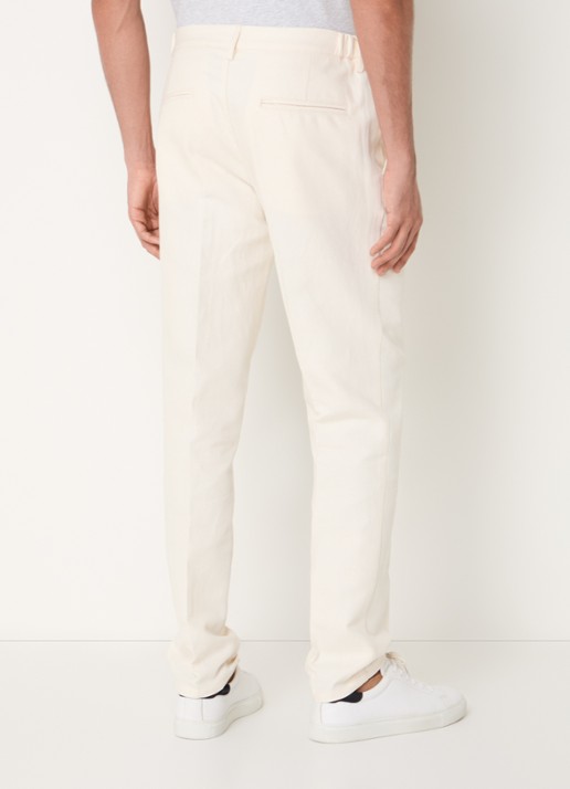 Profuomo Straight fit chino in linnenblend met steekzakken - achterkant gebroken wit