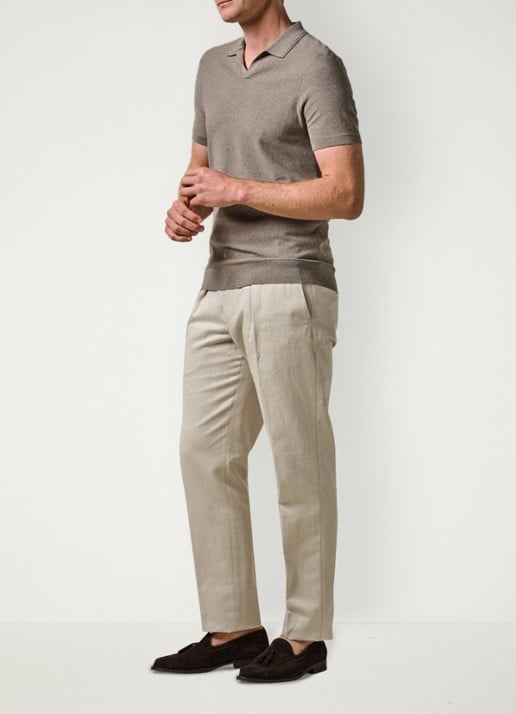 Profuomo Straight fit chino in linnenblend - voorkant 2 zand