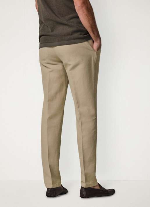 Profuomo Straight fit chino katoen linen blend - achterkant 3 zand