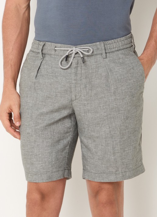 Profuomo Straight fit korte broek in linnenblend - detail grijs