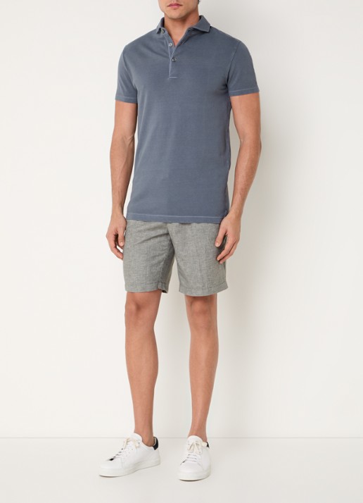 Profuomo Straight fit korte broek in linnenblend - voorkant 3 grijs