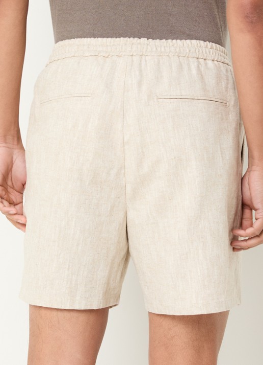 Profuomo Straight fit korte broek in linnenblend - achterkant beige