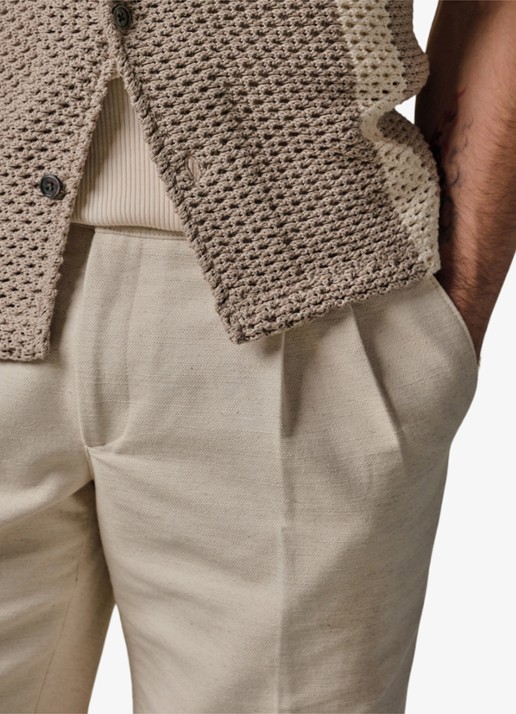 Profuomo Straight fit korte broek in linnenblend - detail 2 wit