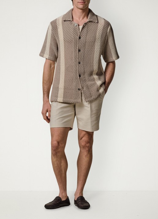 Profuomo Straight fit korte broek in linnenblend - voorkant 6 wit