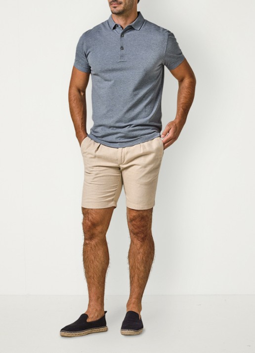 Profuomo Straight fit korte broek in linnenblend - voorkant 2 zand
