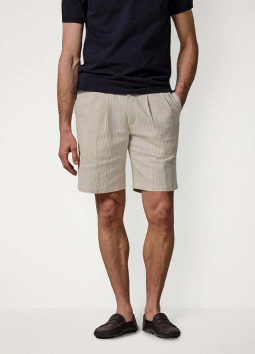 Profuomo Straight fit korte broek in linnenblend