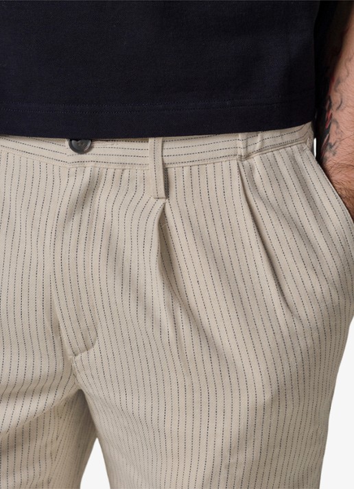 Profuomo Straight fit korte broek in linnenblend - detail 3 gebroken wit