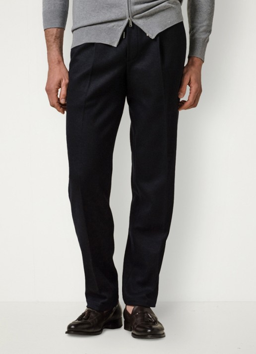 Profuomo Straight fit pantalon in wolblend - detail 3 donkerblauw